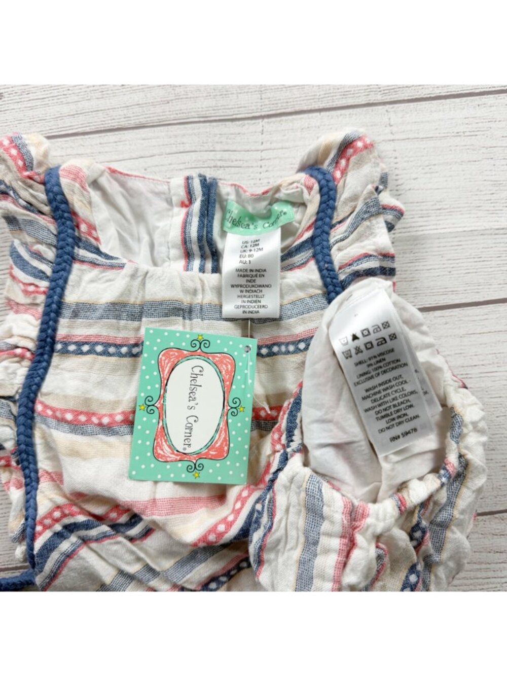 Chelsea’s Corner Baby Girl Romper Headband Set Stripe Sleeveless NWT 9-12 Months - Picture 2 of 3